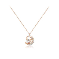 CHOMEL Cubic Zirconia Crescent Moon with  Planet & Star Rosegold Necklace