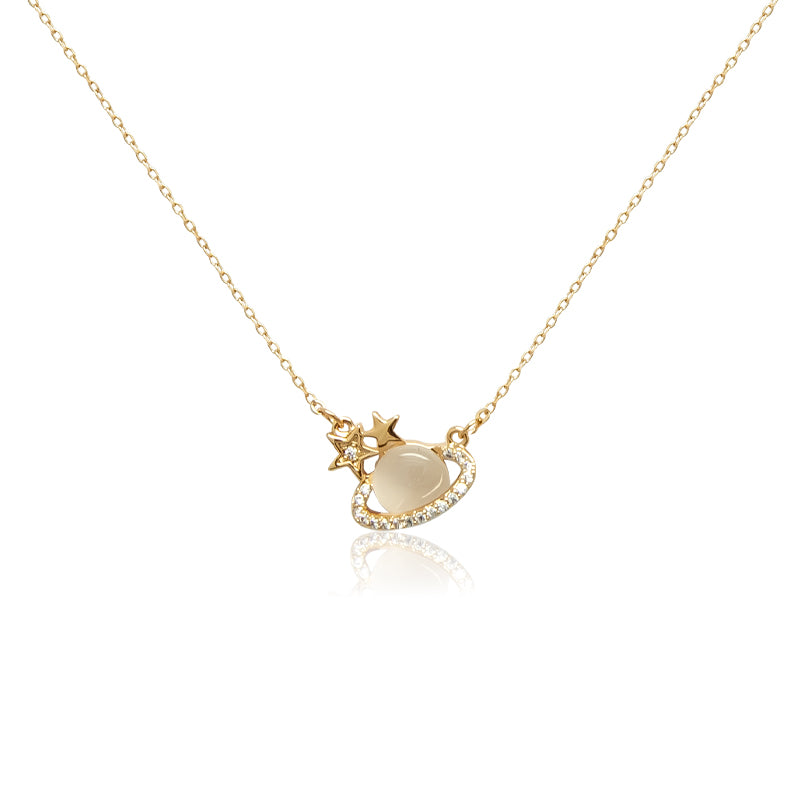 CHOMEL Cubic Zirconia and Moonstone Planet with Star  Rosegold Necklace