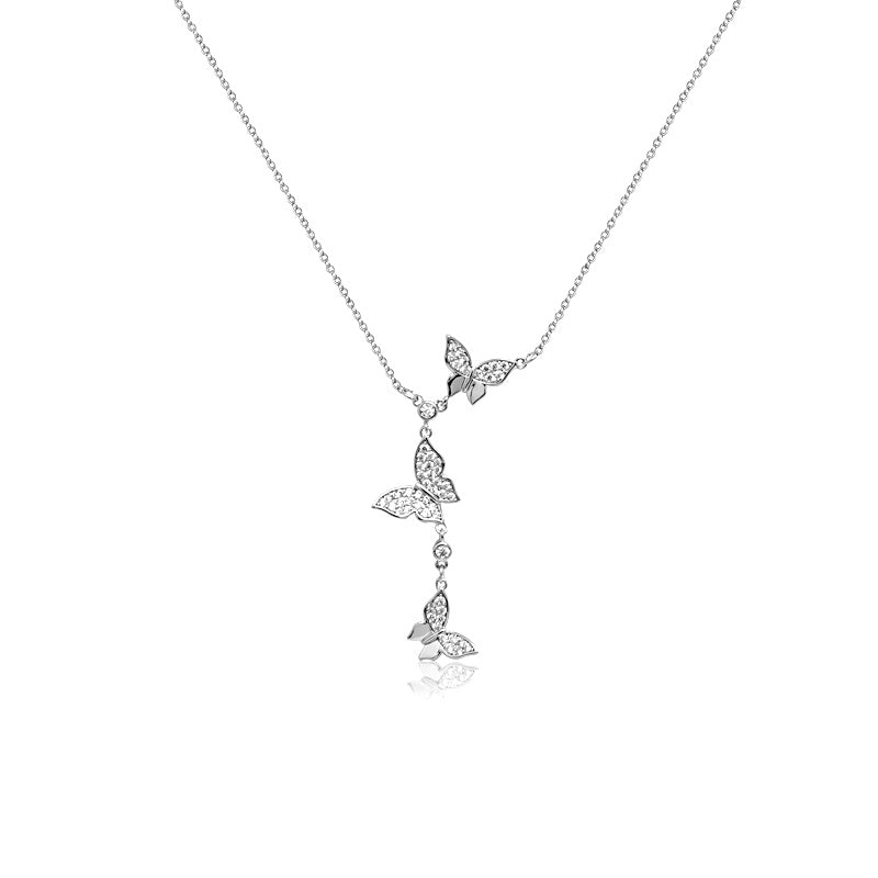 CHOMEL Cubic Zirconia Butterfly Drop Rhodium Necklace