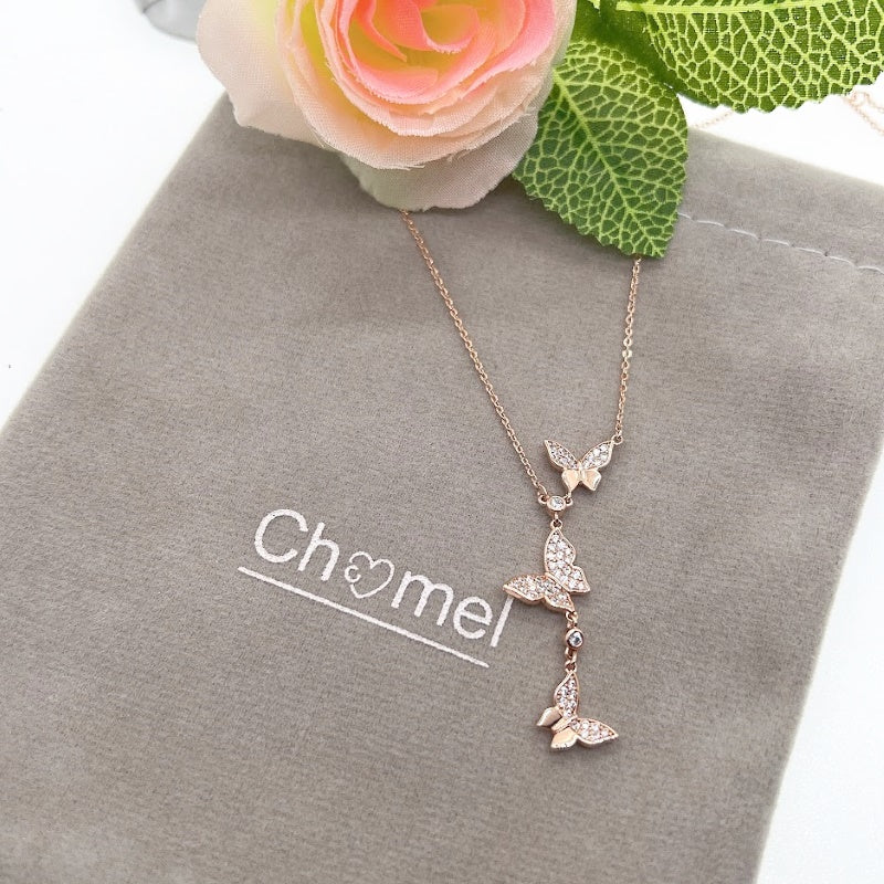 Rosegold Butterfly Cubic Zirconia  Necklace - CHOMEL