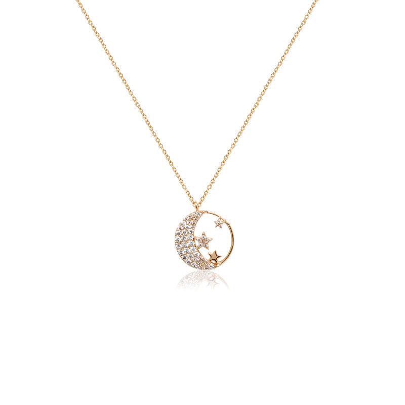 Moon & Star Cubic Zirconia Necklace - CHOMEL