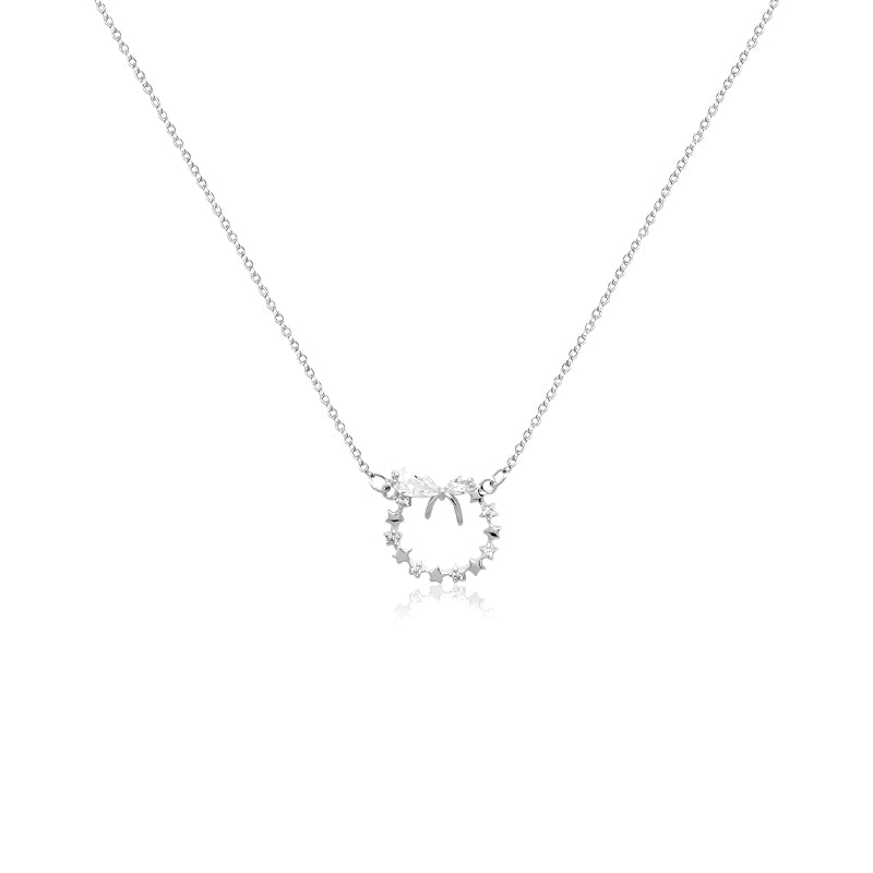 CHOMEL Cubic Zirconia Ribbon with Circle of Stars Rhodium Necklace