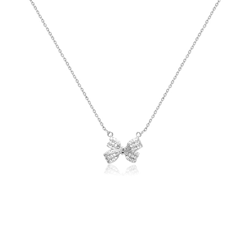 CHOMEL Cubic Zirconia Ribbon Rhodium Necklace