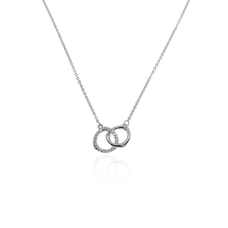 CHOMEL Cubic Zirconia Interlocking Circles Rhodium Necklace