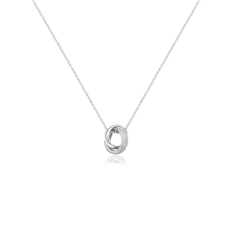 CHOMEL Cubic ZIrconia Interlocking Ring Pendant on Rhodium Necklace
