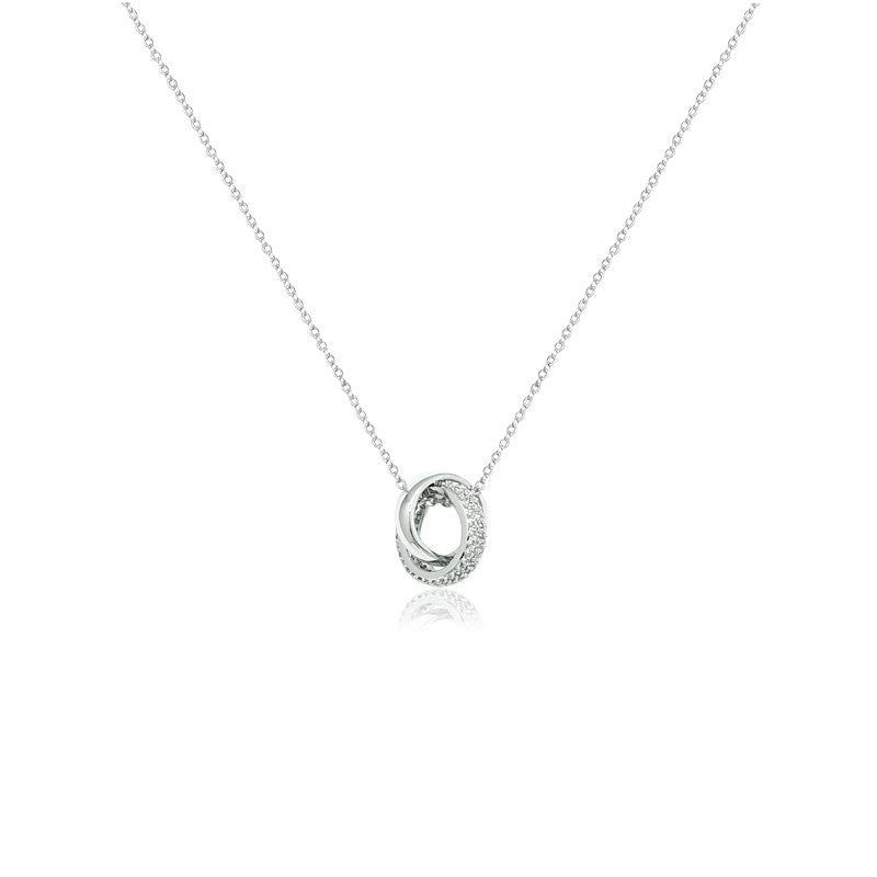 CHOMEL Cubic ZIrconia Interlocking Ring Pendant on Rhodium Necklace