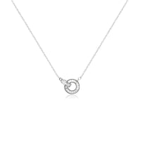 CHOMEL Cubic ZIrconia 2 Round Interlocking Pendant Rhodium Necklace