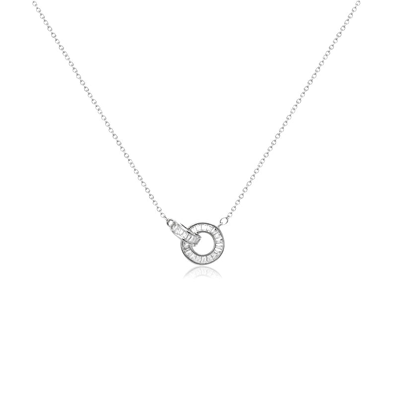 CHOMEL Cubic ZIrconia 2 Round Interlocking Pendant Rhodium Necklace