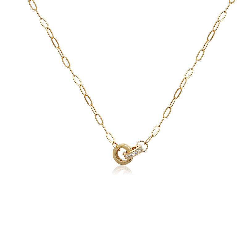CHOMEL Cubic Zirconia 2 Circle Interlocking Rosegold Necklace