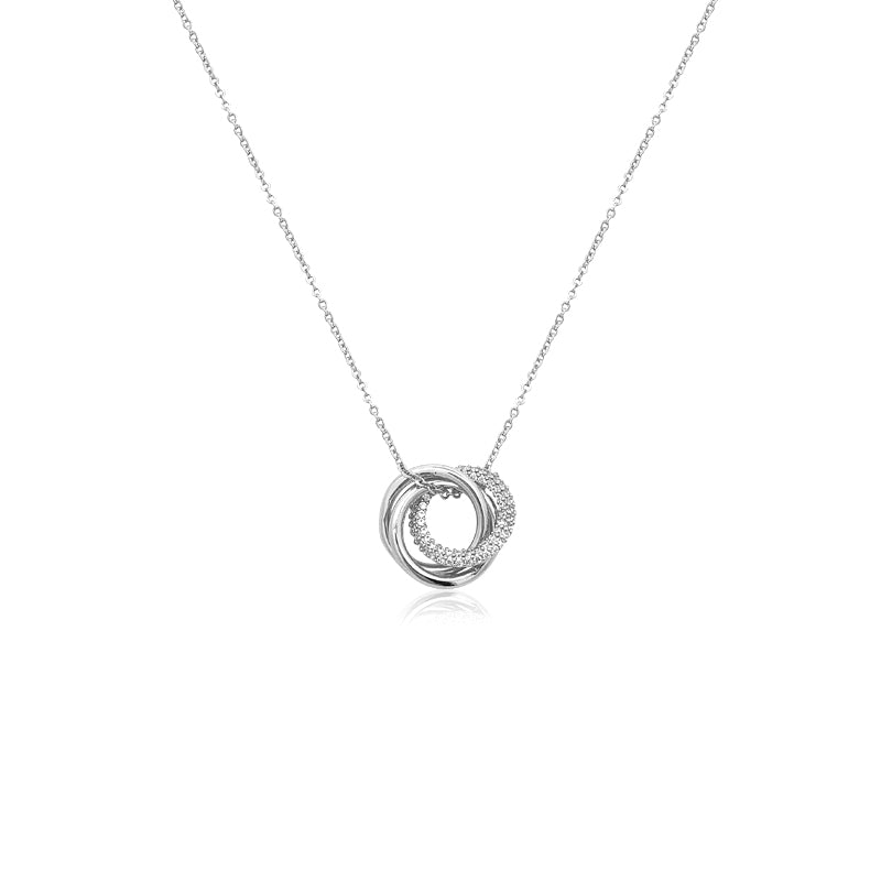 CHOMEL Cubic ZIrconia 3 Ring Interlocking Rhodium Necklace