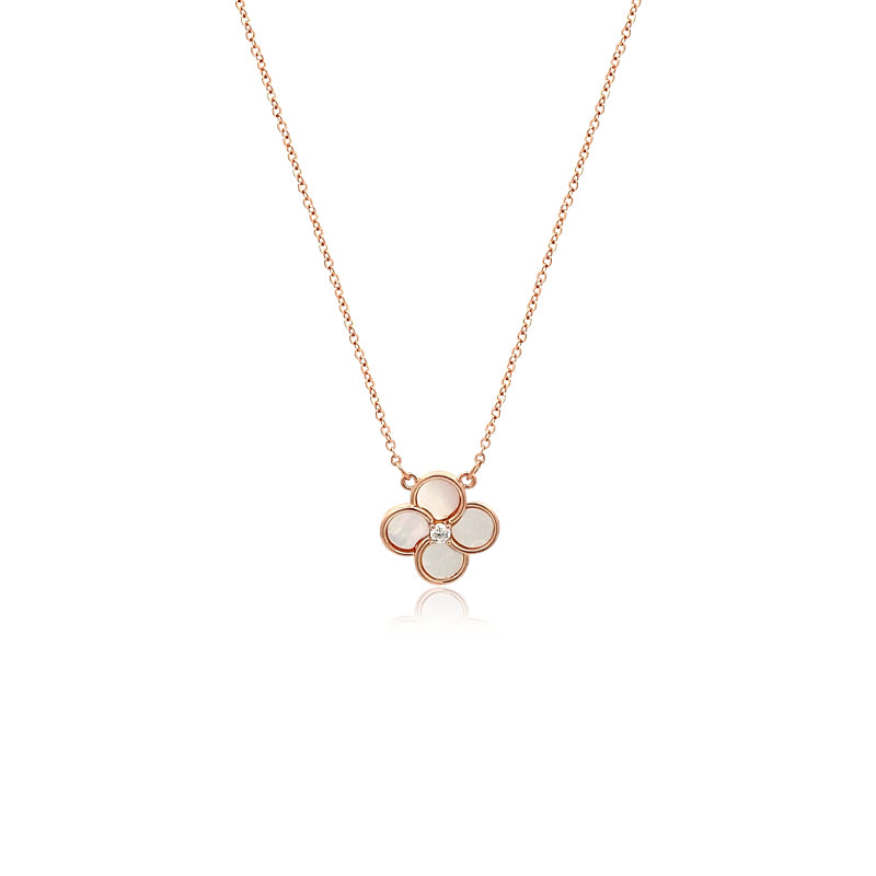 CHOMEL Cubic Zirconia and Mother of Pearl Clover Rosegold Necklace