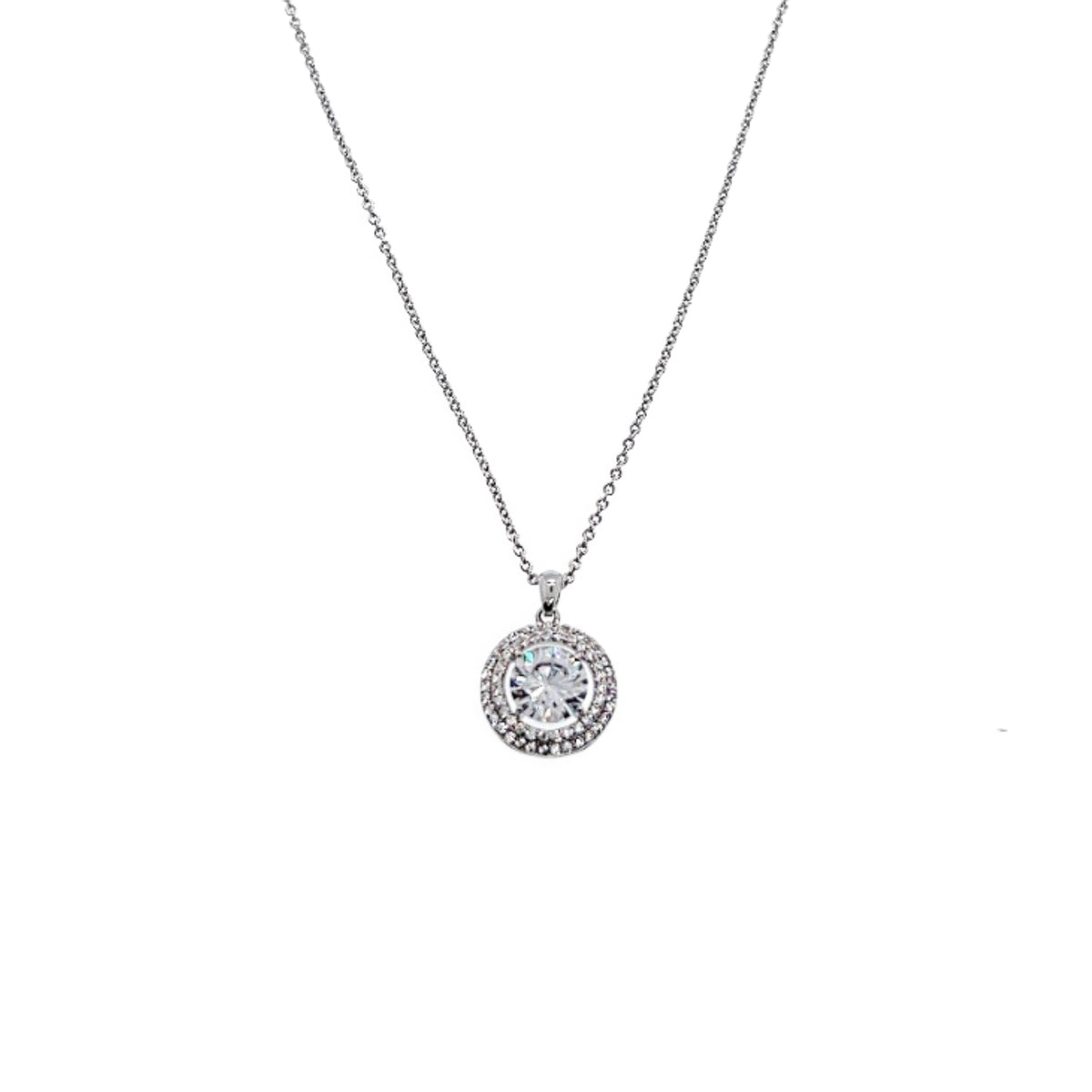 CHOMEL Cubic Zirconia Round Rhodium  Necklace