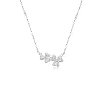 CHOMEL Cubic Zirconia 2 Shamrock Leaf Rhodium Necklace