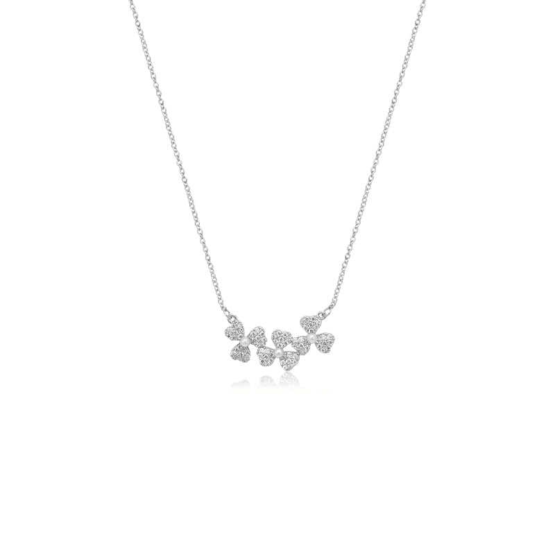 CHOMEL Cubic Zirconia 3 Shamrock Leaf Rhodium Necklace