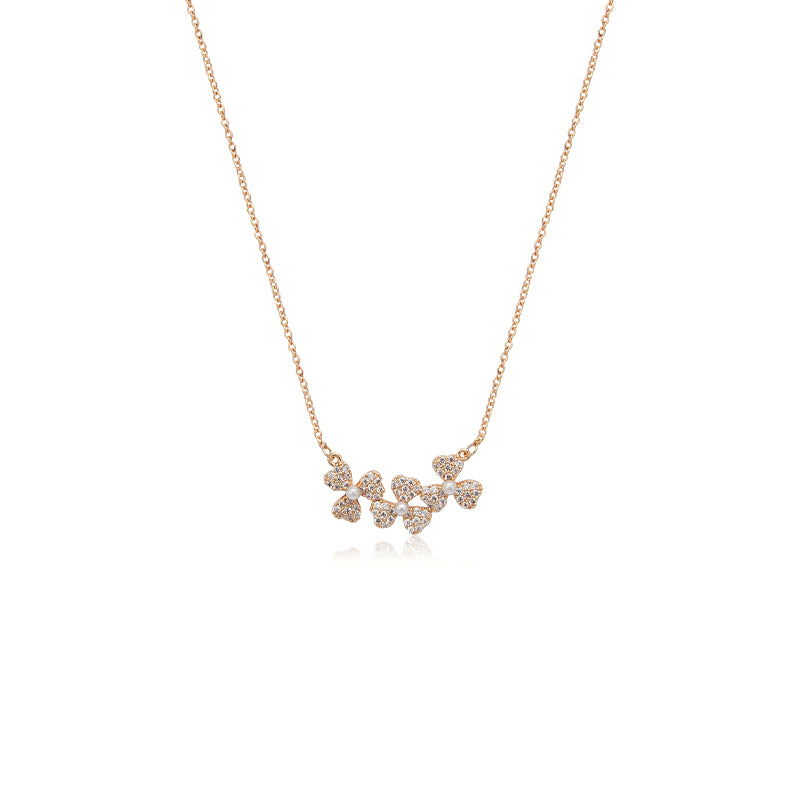 CHOMEL Cubic Zirconia 3 Shamrock Leaf Rosegold Necklace