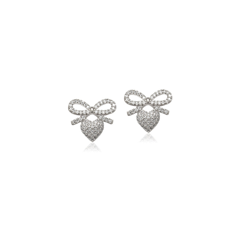 Ribbon Heart Cubic Zirconia Earring - CHOMEL