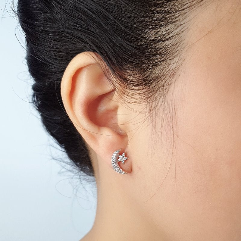 Moon & Star Cubic Zirconia Earrings.