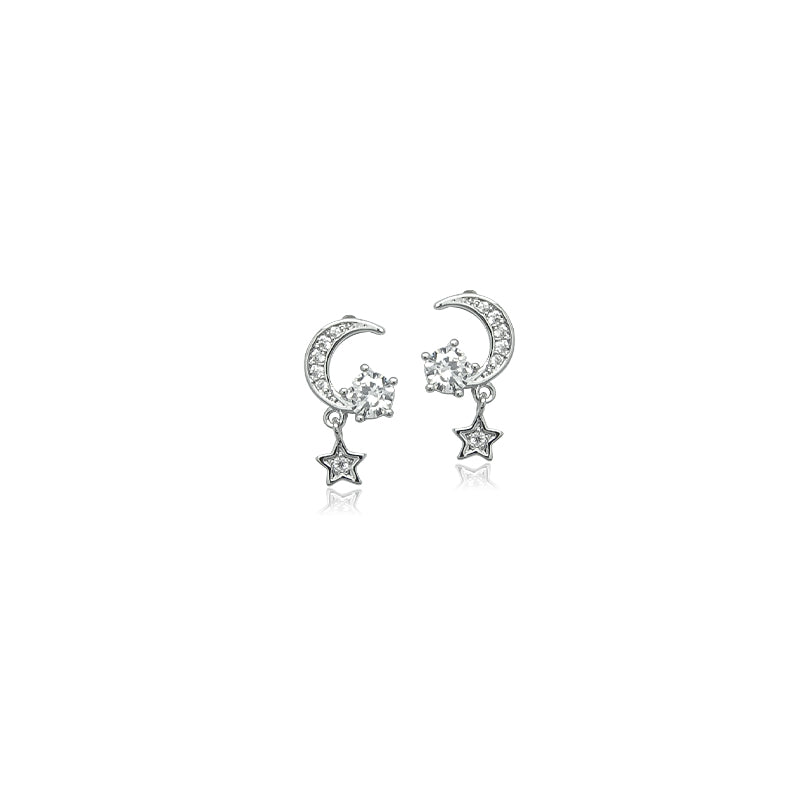 Moon & Star Cubic Zirconia Earrings - CHOMEL