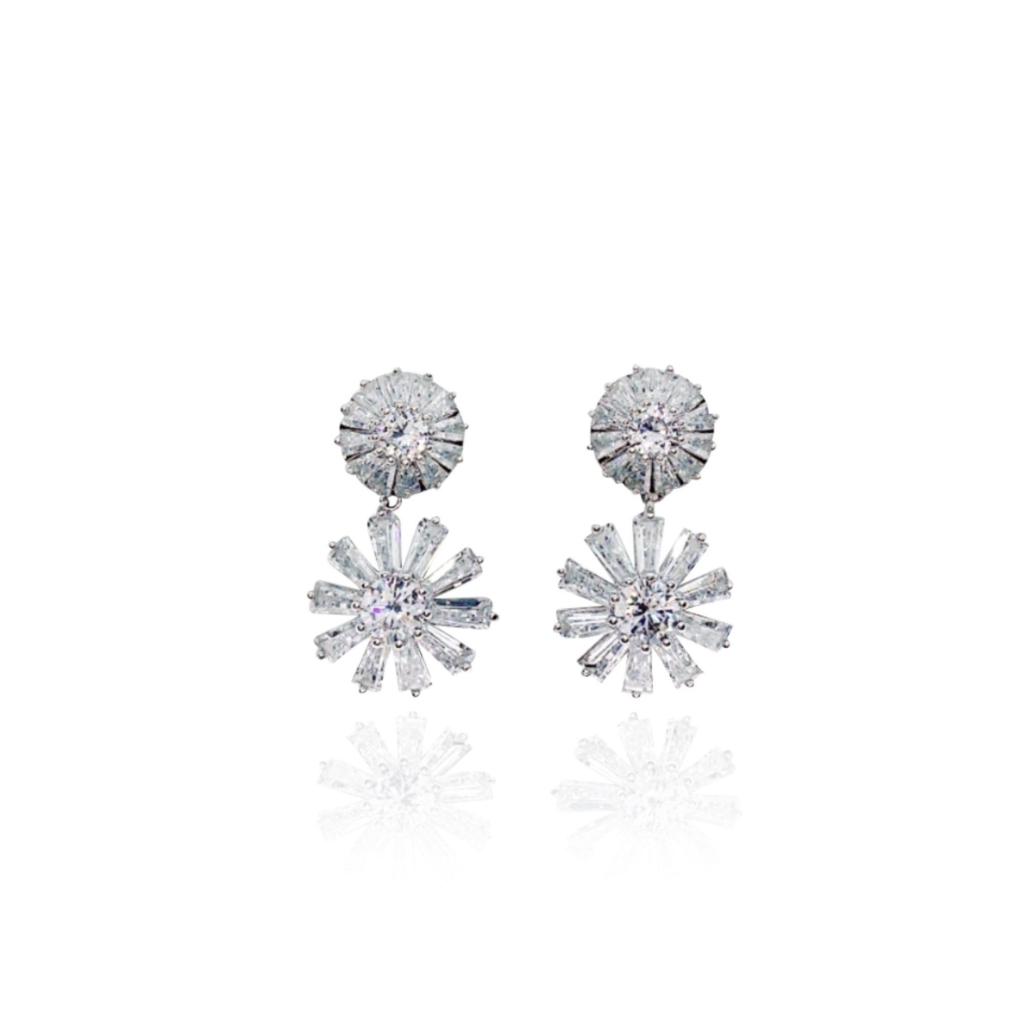 Round Flower Cubic Zirconia Earrings.