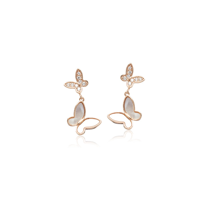 Chomel Mother of Pearl, Cubic Zirconia Butterfly Rosegold Drop Earrings.
