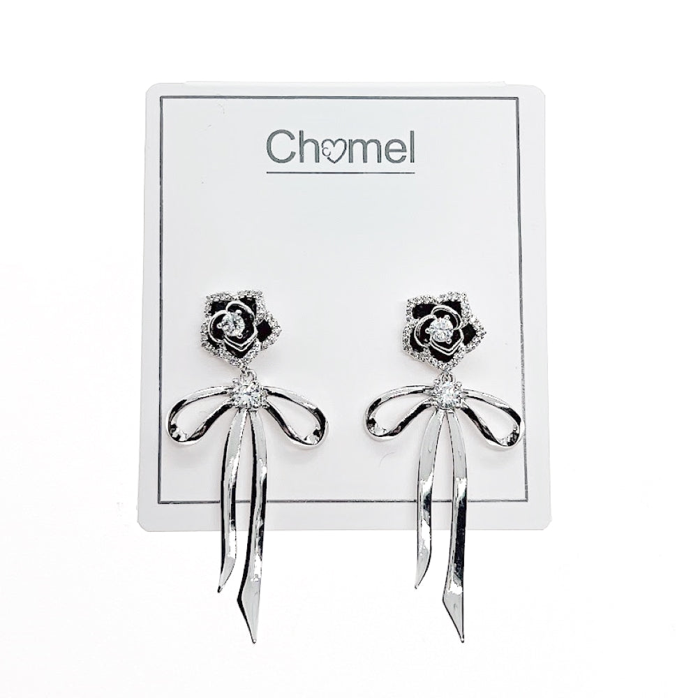 Flower & Ribbon Cubic Zirconia Earrings.