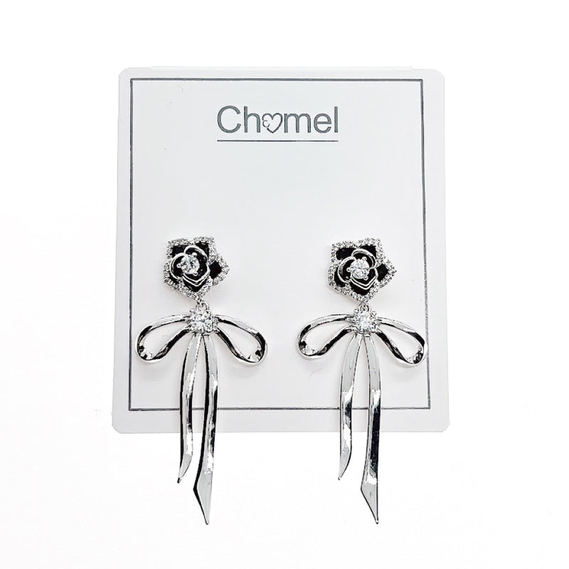 Flower & Ribbon Cubic Zirconia Earrings.