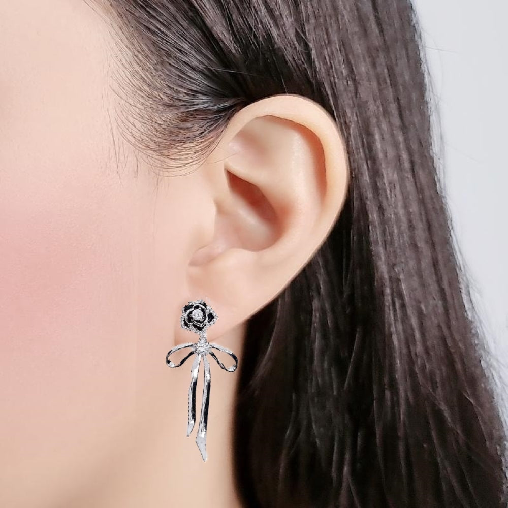 Flower & Ribbon Cubic Zirconia Earrings.