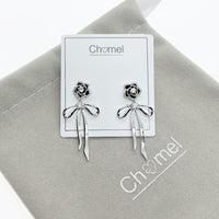 Flower & Ribbon Cubic Zirconia Earrings.