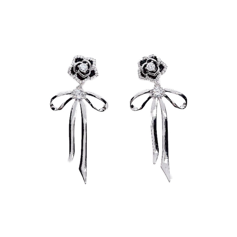 Flower & Ribbon Cubic Zirconia Earrings.