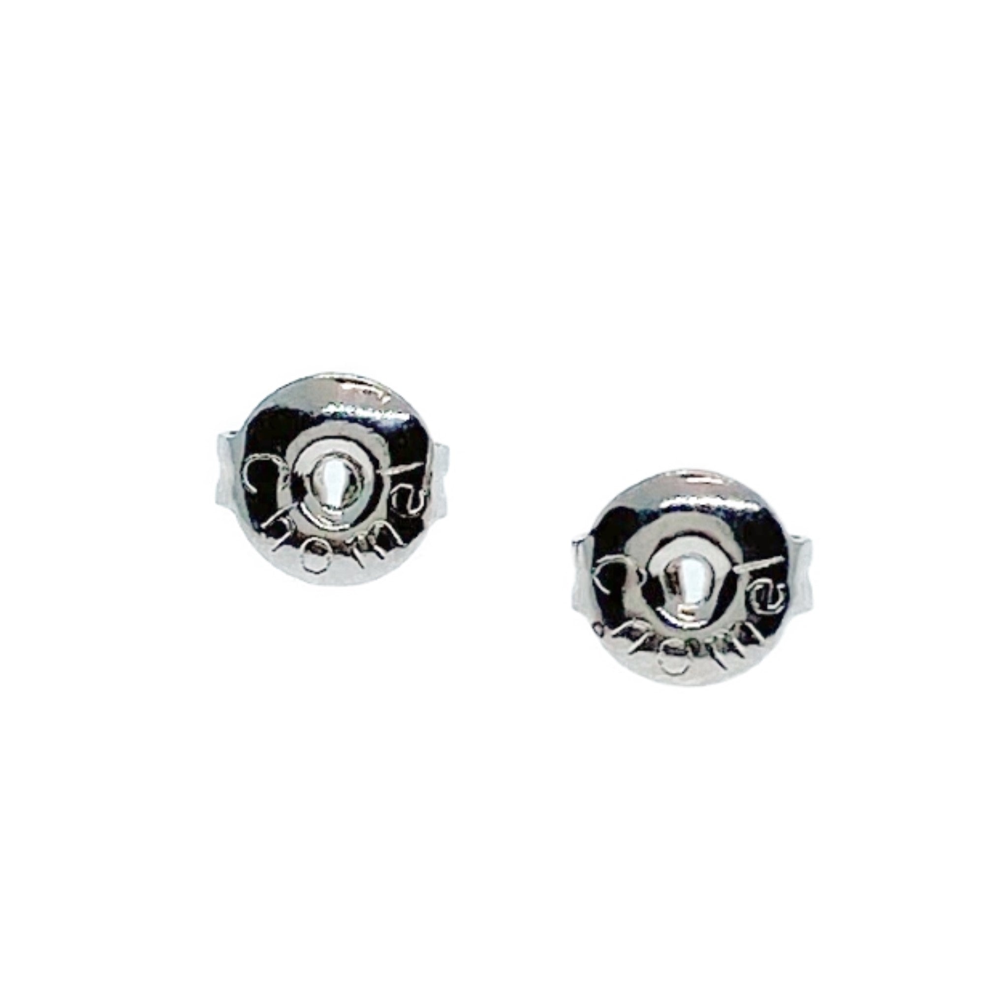 Ribbon cubic zirconia stud earrings with rhodium plated finish and post backings