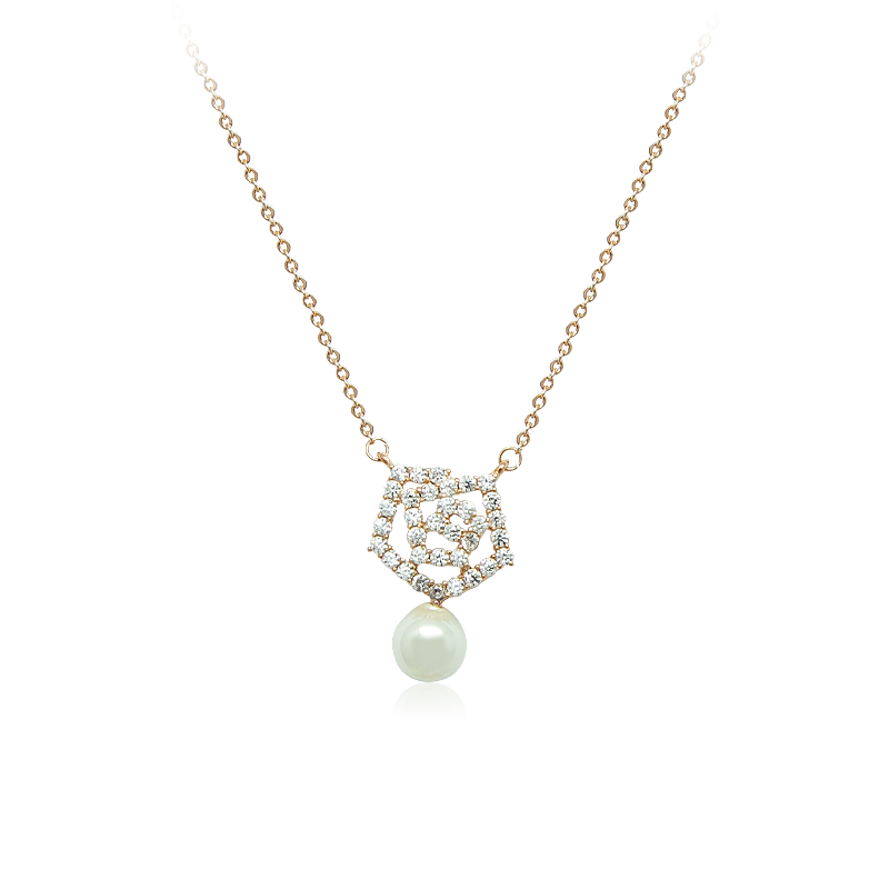 Flower Cubic Zirconia & Pearl Necklace.