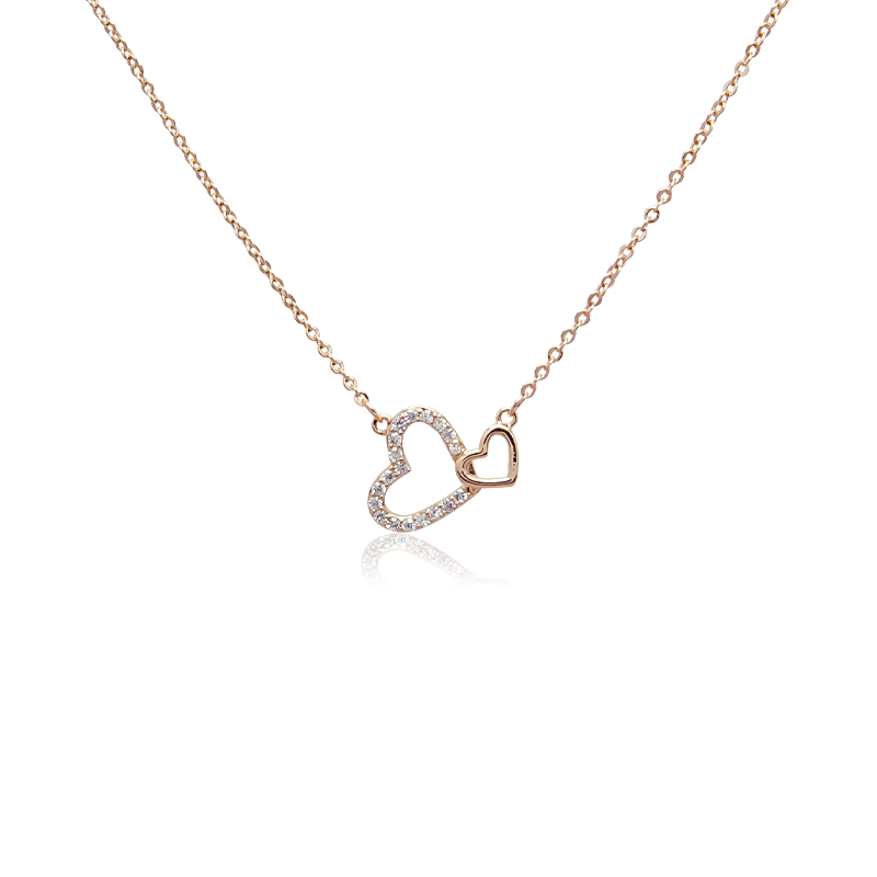 CHOMEL Cubic Zirconia 2 Hearts Rosegold Necklace