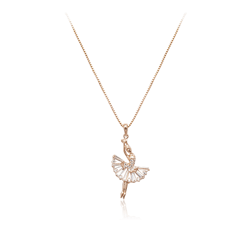 Ballerina cubic zirconia pendant necklace with rosegold plating and adjustable chain
