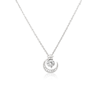 CHOMEL Cubic Zirconia Crescent Moon with Star Rhodium Necklace