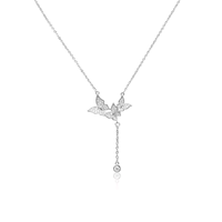 CHOMEL Cubic Zirconia 3 Butterfly with Drop Rhodium Necklace