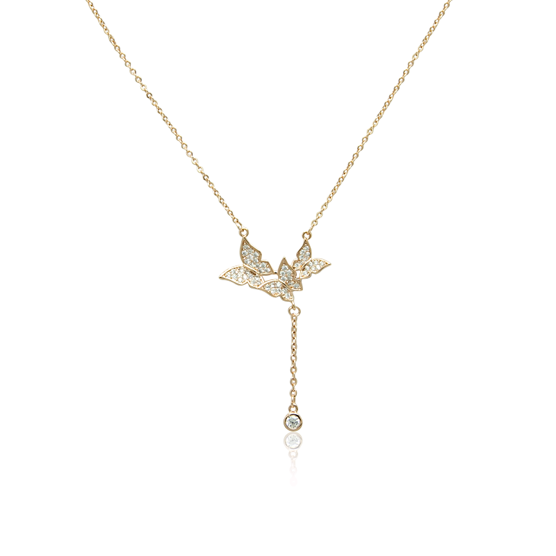 CHOMEL Cubic Zirconia 3 Butterfly with Drop Rosegold Necklace