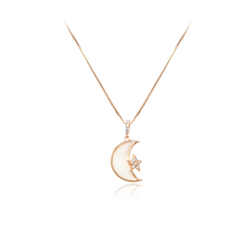 CHOMEL Cubic ZIrconia and Simulated Mother of Pearl Moon & Star Rosegold Necklace
