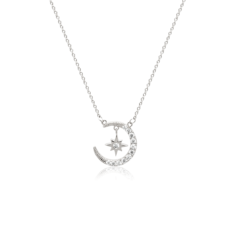 Moon & Star Cubic Zirconia Necklace.