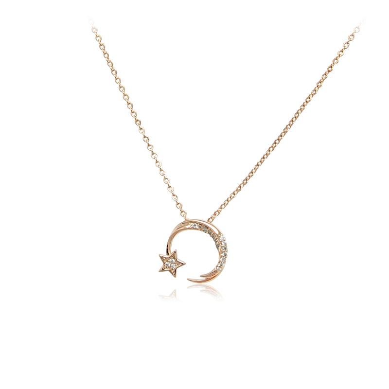 CHOMEL Cubic Zirconia  Moon & Star Rosegold Necklace