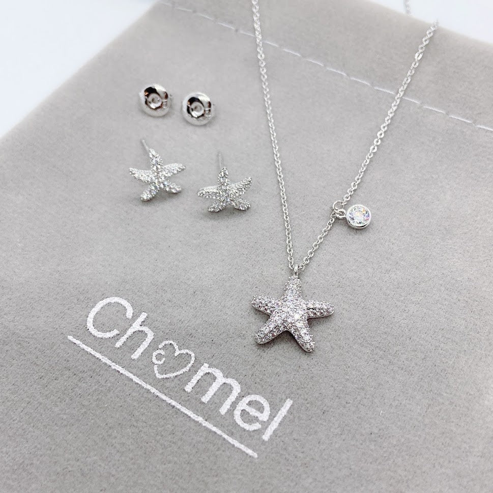 Starfish Cubic Zirconia Necklace & Earrings Set.