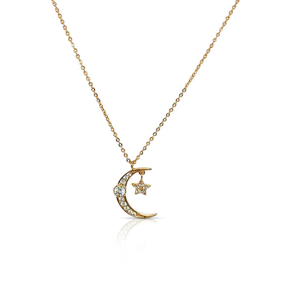 CHOMEL Cubic Zirconia Crescent and Small Star Rosegold Necklace