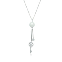 Simulated Pearl And Cubic Zirconia Long Necklace.