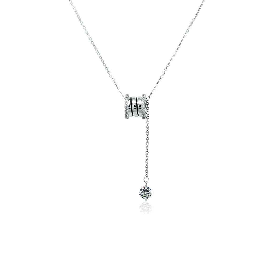 CHOMEL Cubic Zirconia Tunnel with Drop Rhodium Necklace