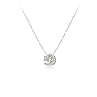 CHOMEL Cubic Zirconia Moon & Star Rhodium Necklace