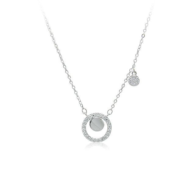 CHOMEL Cubic Zirconia Circle with Round Disc Rhodium Necklace