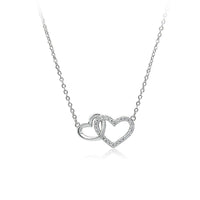 CHOMEL Cubic Zirconia 2 Interlocking Hearts Rhodium Necklace