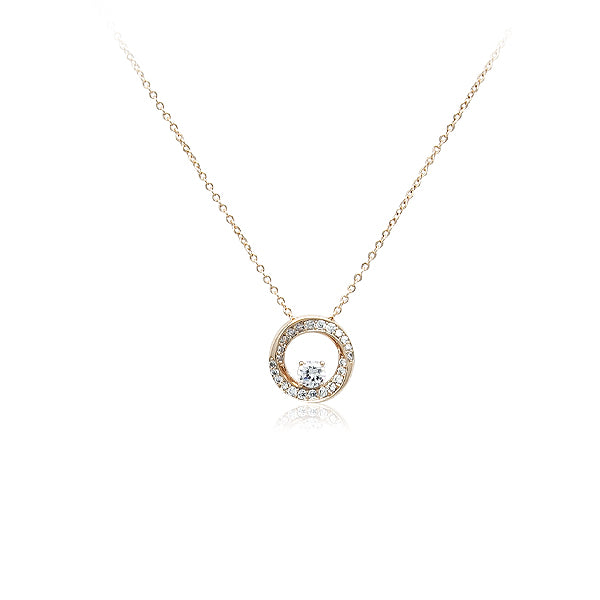 CHOMEL Cubic Zirconia Round Pendant Rosegold Necklace