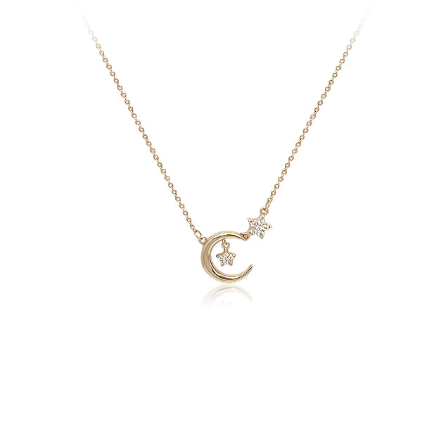 CHOMEL Cubic Zirconia Crescent with Stars Rosegold Necklace