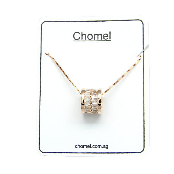 Rosegold tunnel cubic zirconia necklace pendant with LOVE engraving on adjustable chain