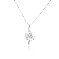 Ballerina cubic zirconia pendant necklace with rhodium plated finish and adjustable chain